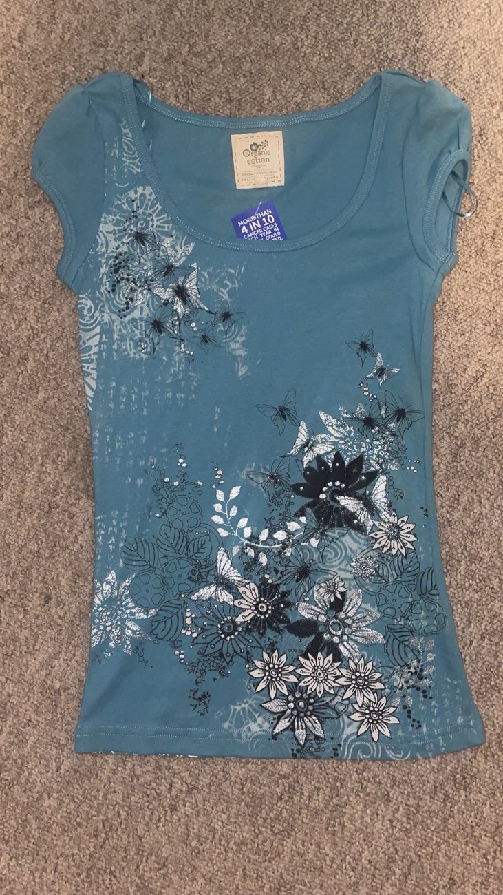 turquoise top bought at Cancer Research UK for Β£4.75
