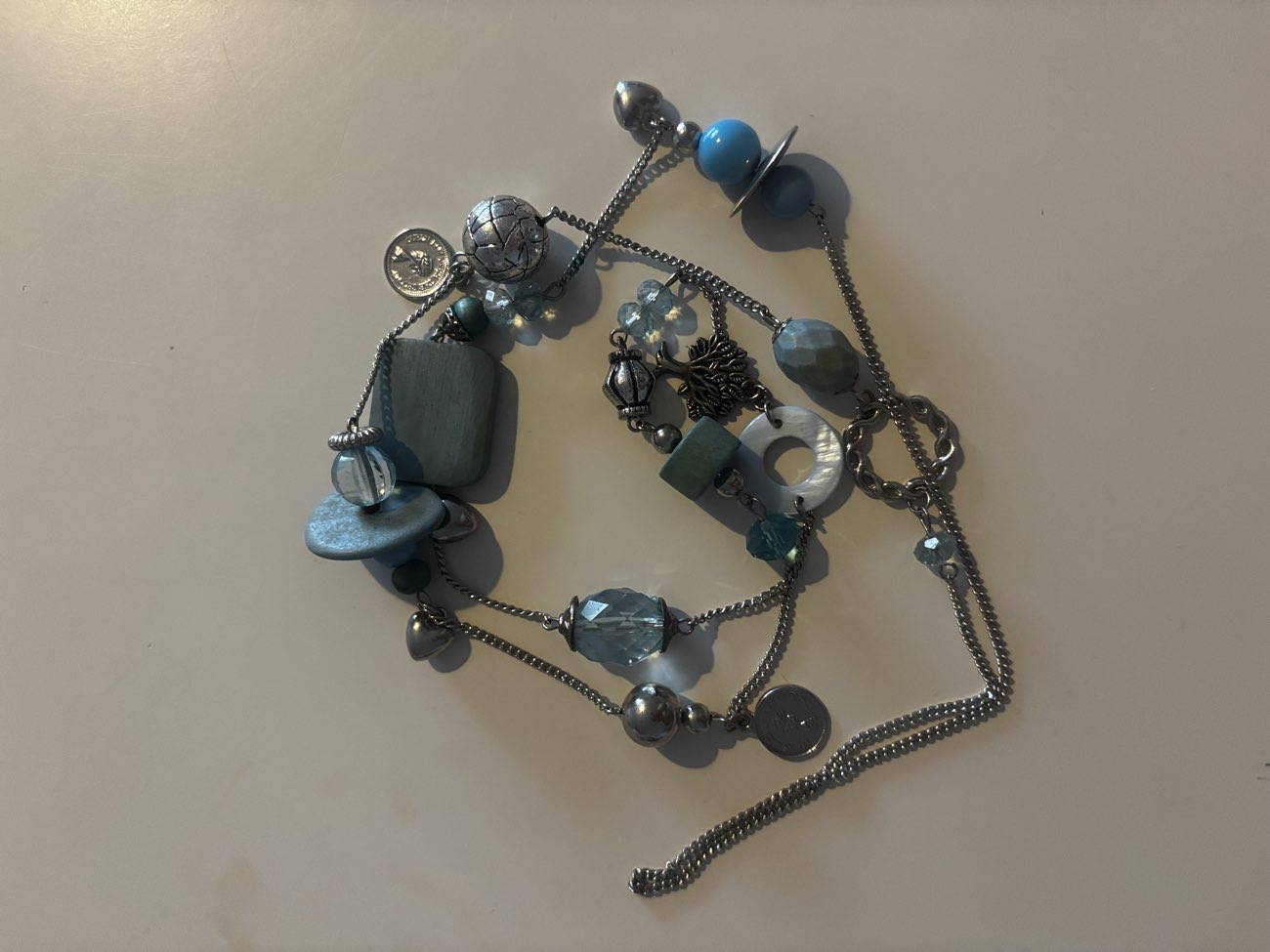 long turquoise and silver necklace🩵 bought at St Wilfrid's Hospice Charity Shop for £2.99