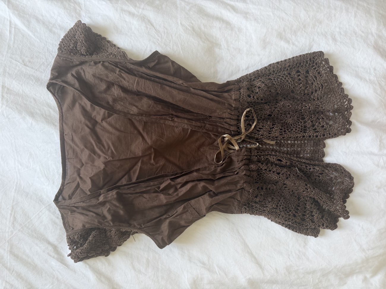 Brown tie top Short sleeve bought at The Brick Lane Vintage Market for £45.00