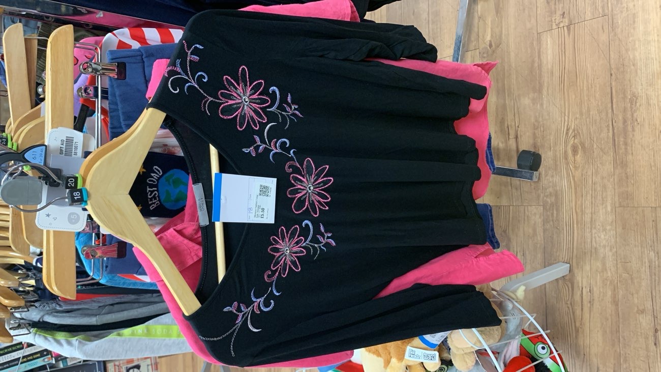 3/4 length embroided black top bought at British Heart Foundation for £5.50
