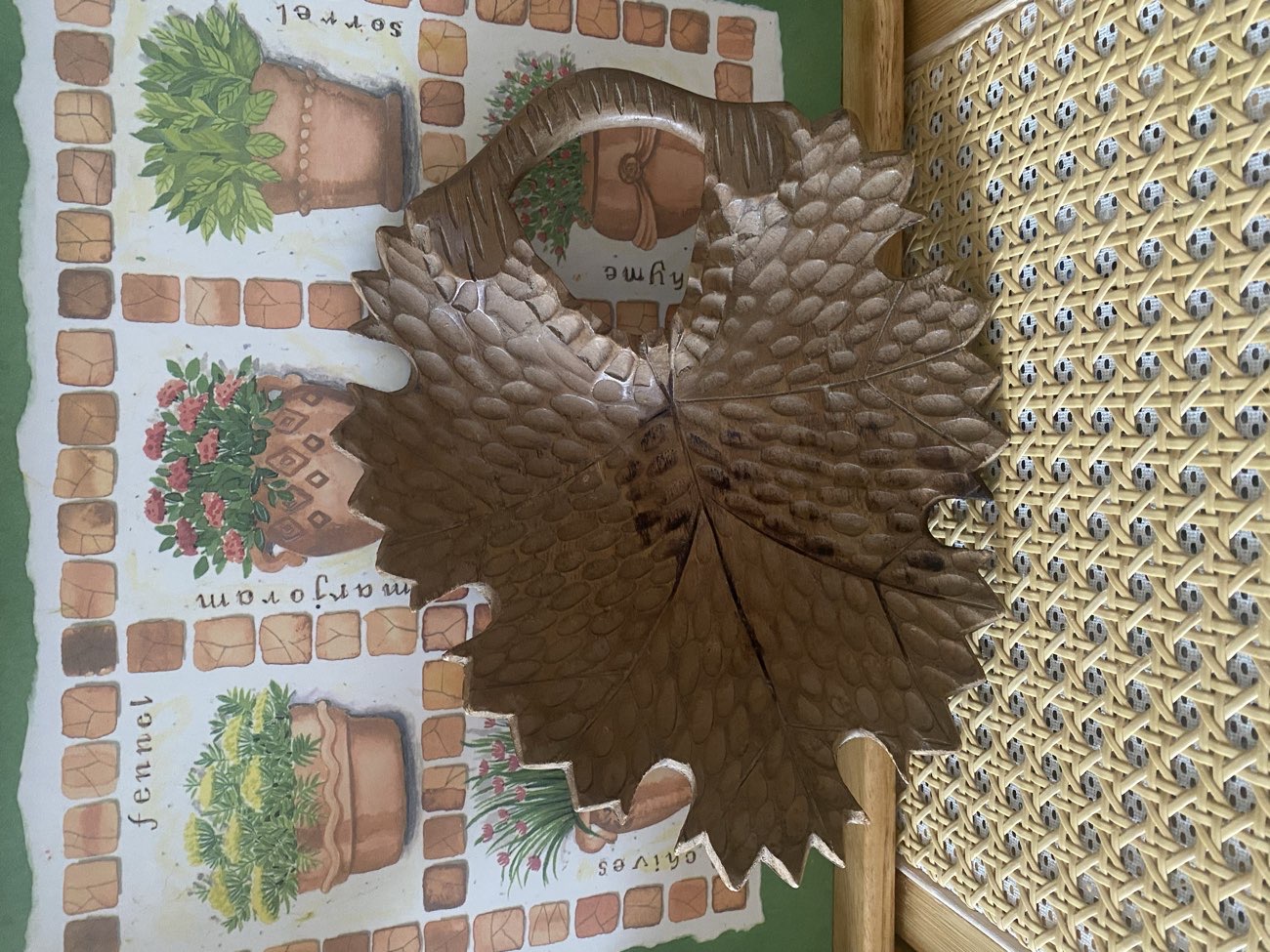 Monkey Pod Wooden Leaf Trinket Display bought at Dorothy House Hospice for £3.00