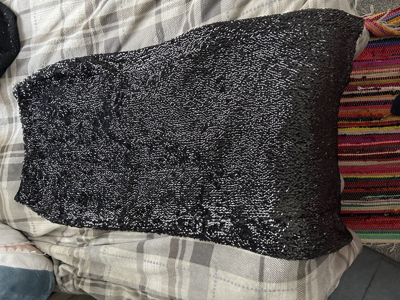Black Sequin Maxi Skirt from topshop (didn’t fit me unfortunately 🥲) product bought at Pants Cancers for £4.00