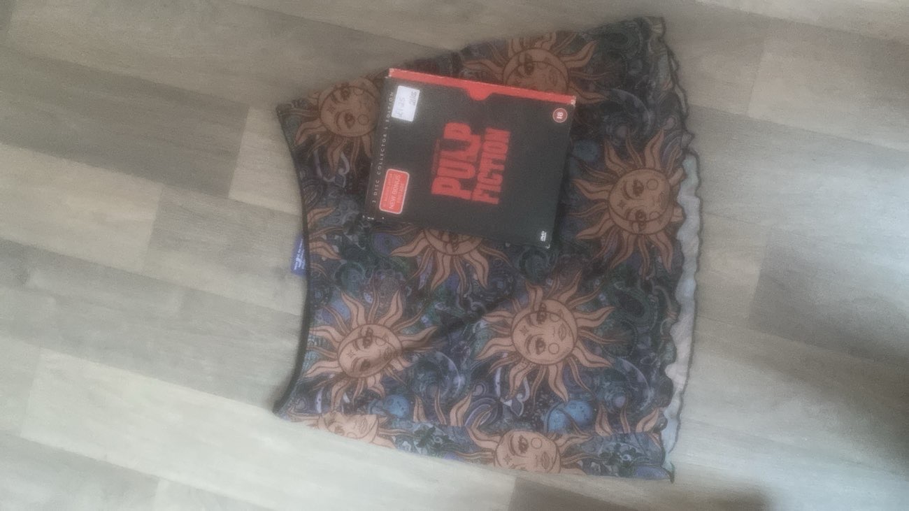 pulp fiction dvd with extras and whimsy skirt product bought at Mind for £6.00