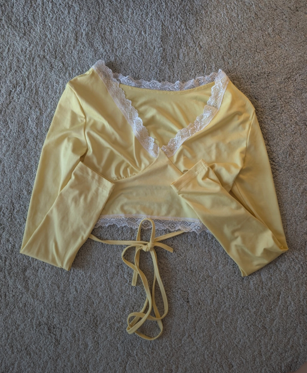 Yellow lace tie up top for sale bought at Thrift Factory for £5.00
