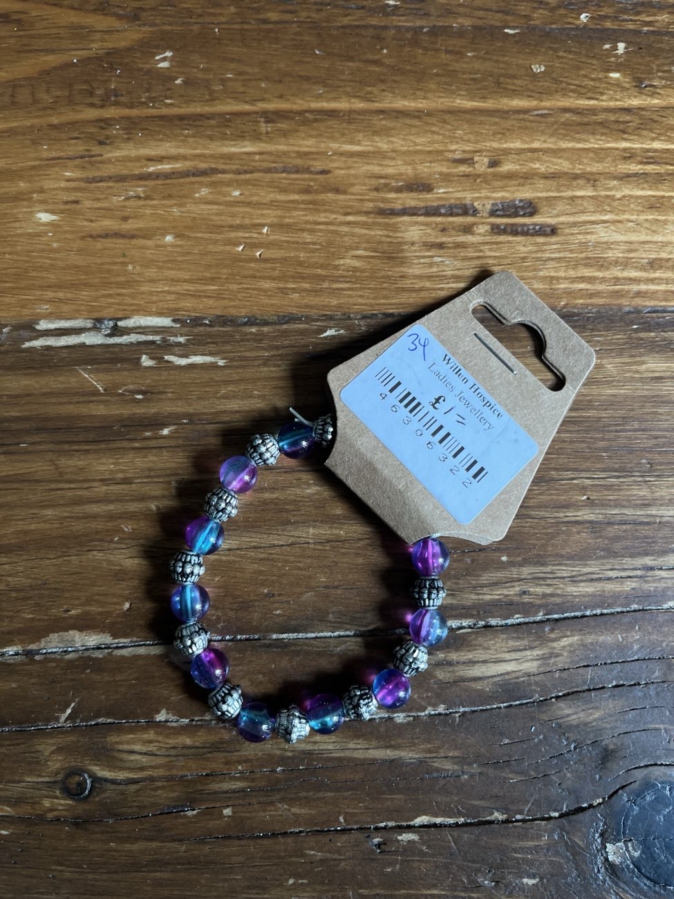 Pink & Blue beaded bracelet bought at Willen Hospice Bletchley for £1.00