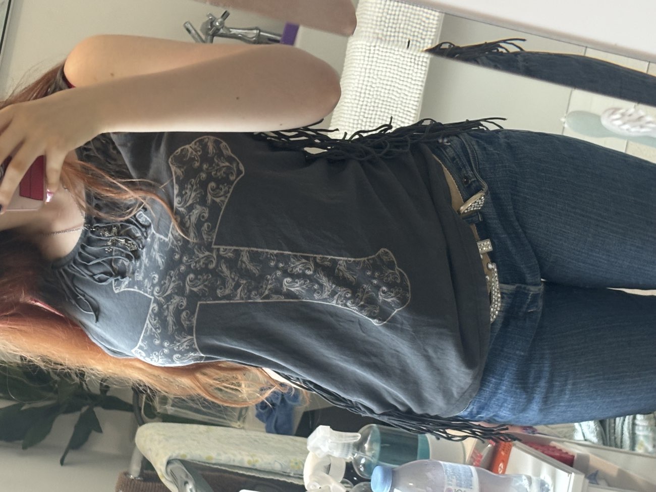 Gothic cross vest bought at St Andrew's Hospice Shop for £2.00