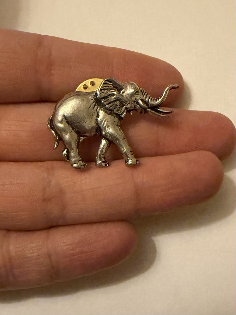 A.R. Brown pewter elephant pin badge bought at Leominster Antique Centre Minster House for £4.00