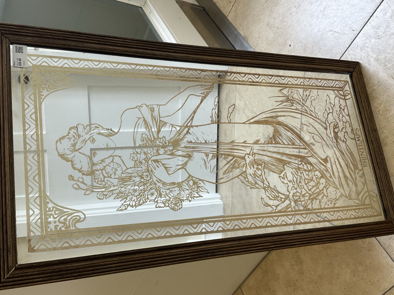 1970s Mucha Printemps print art nouveau mirror. 🪞🌷🌿 bought at British Heart Foundation Home Store for £20.00