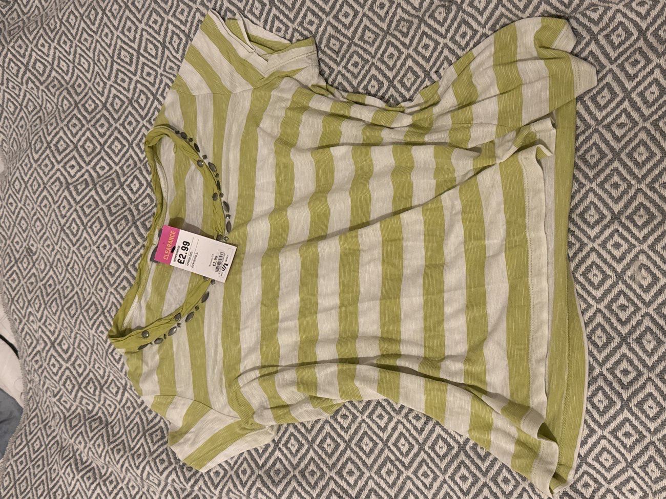 🌾 Per Una - Green Stripe Top with metal beading 🍐 bought at Oxfam for £2.99