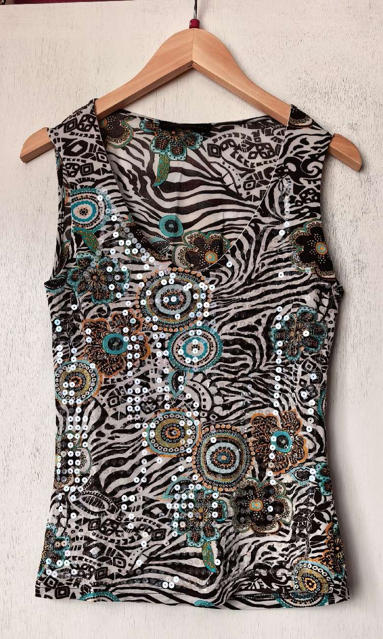 Y2K Floral Zebra Sequin Top bought at WHOLESALE for £12.00