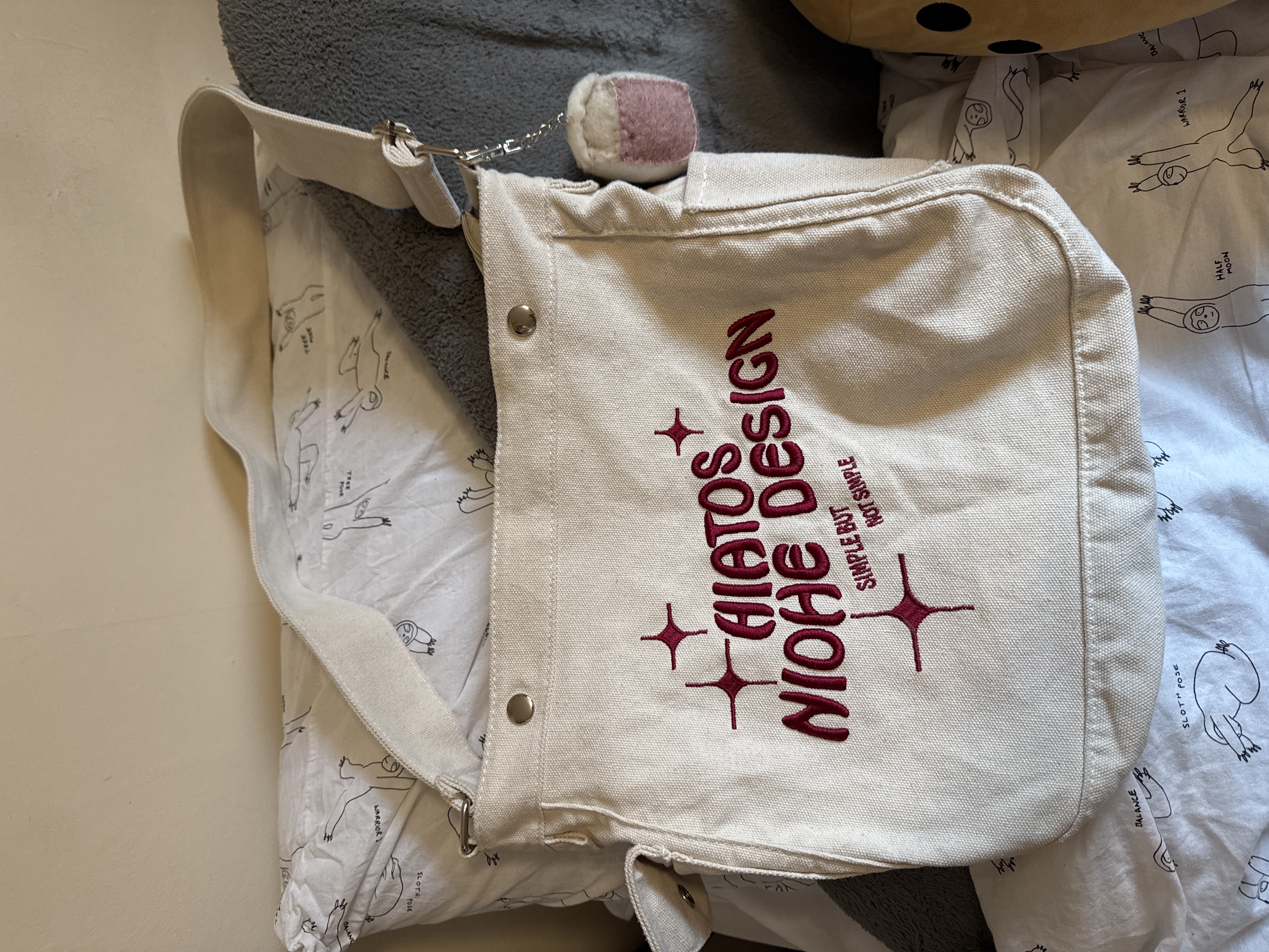 canvas shoulder bag bought at British Heart Foundation for £5.00