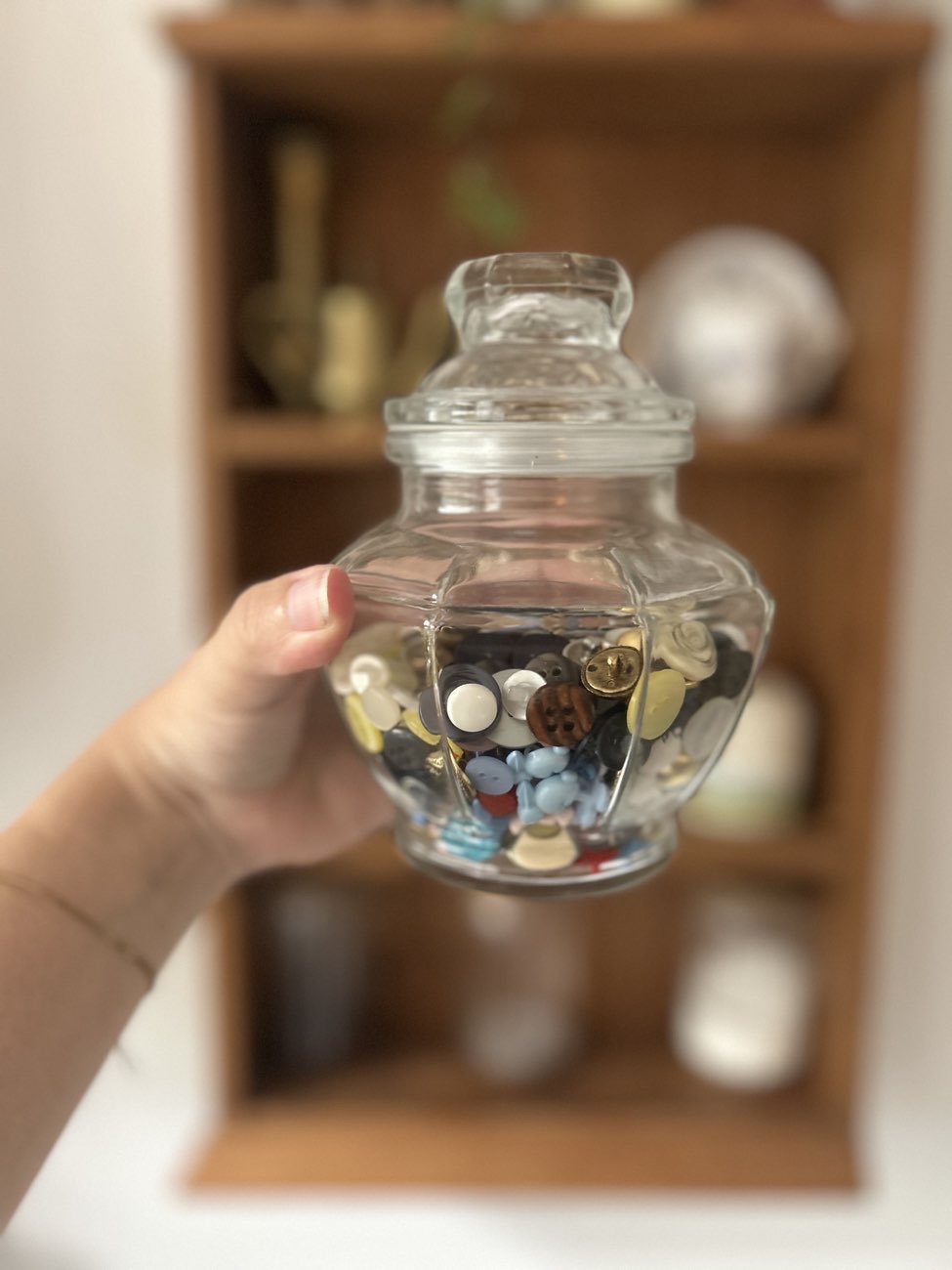 Glass jar for my vintage buttons bought at British Heart Foundation for £1.50