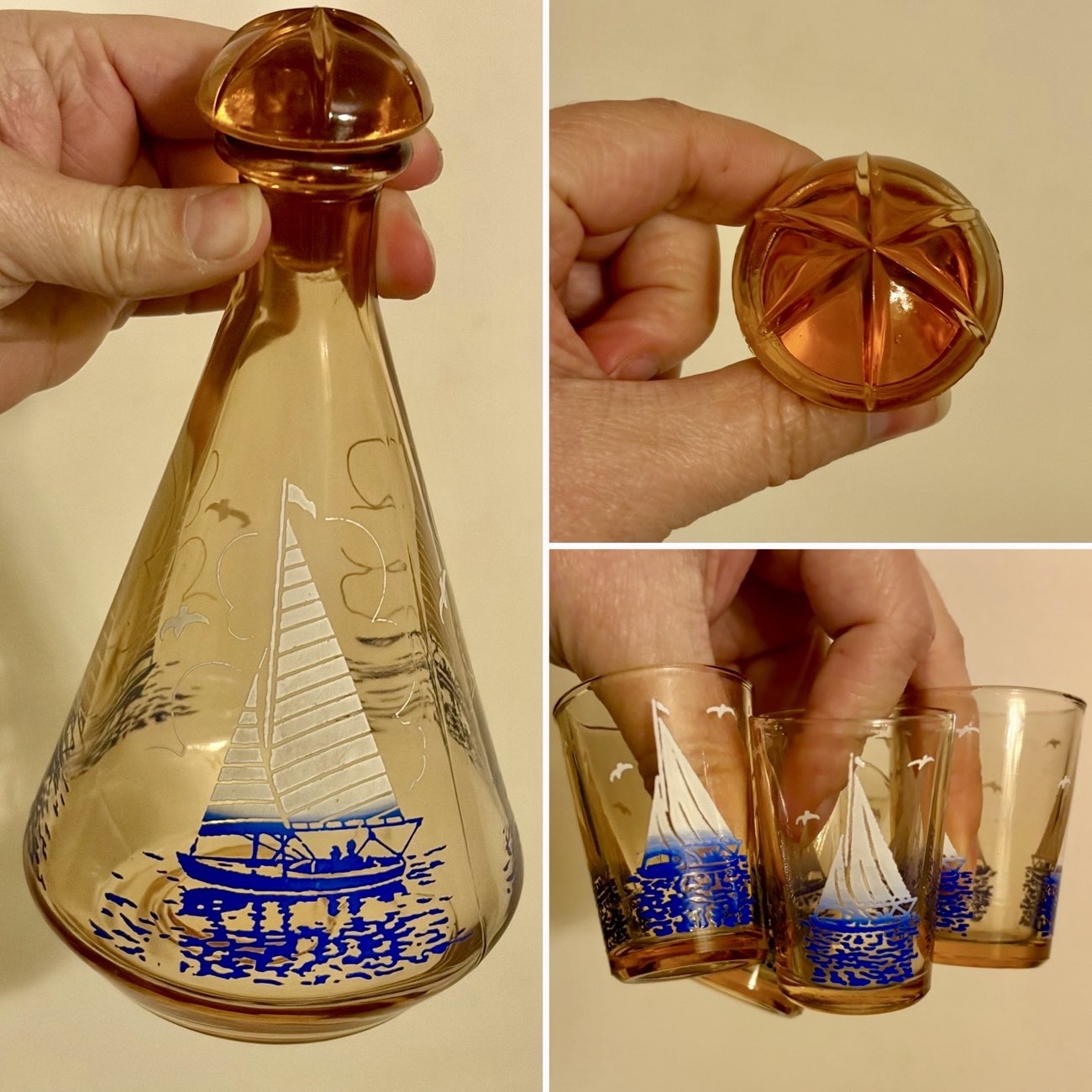 Ship decanter and glasses bought at No 14 for £14.00