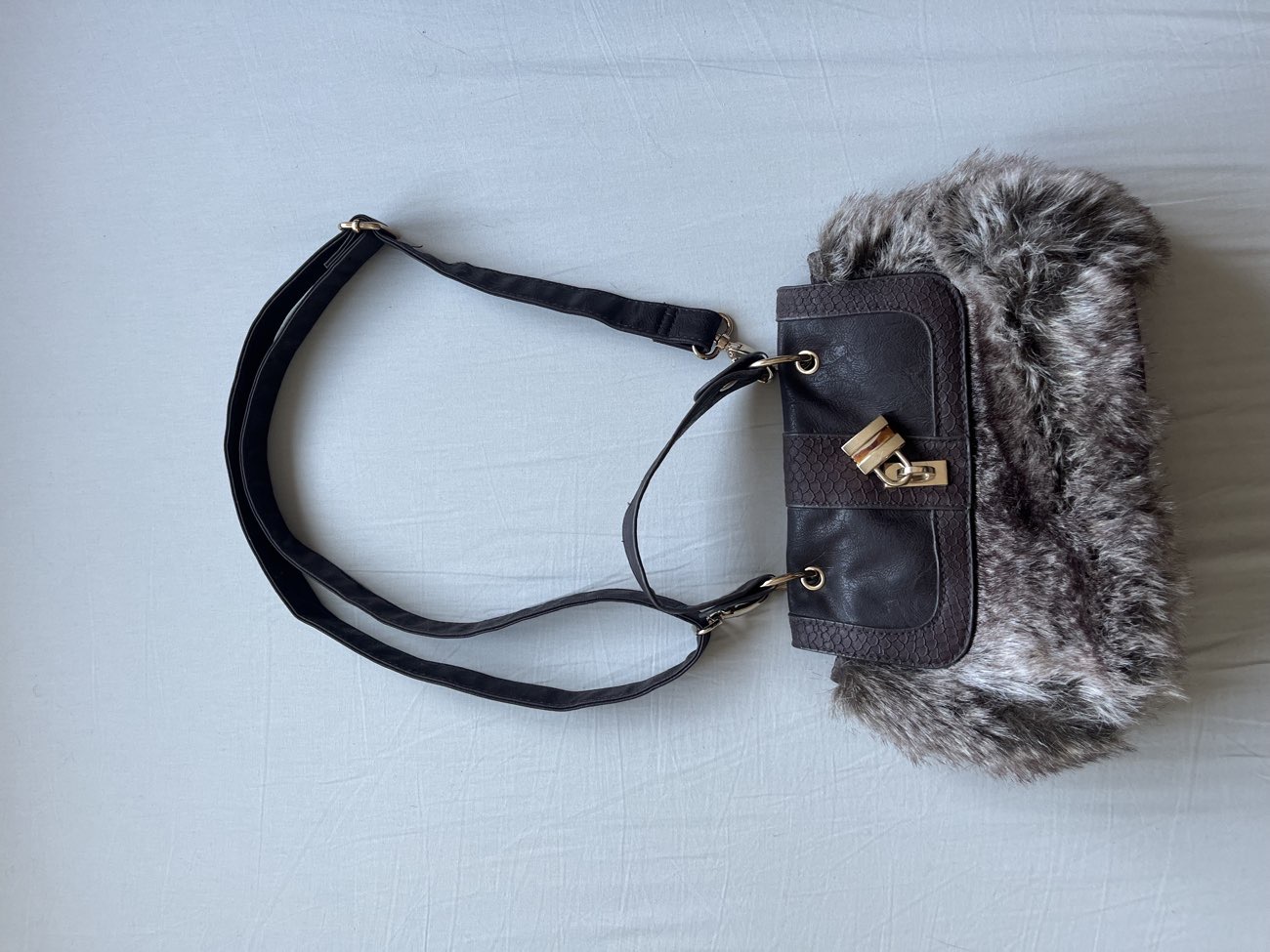 Y2K shoulder bag faux fur bought at Peace Hospice Care for £2.00