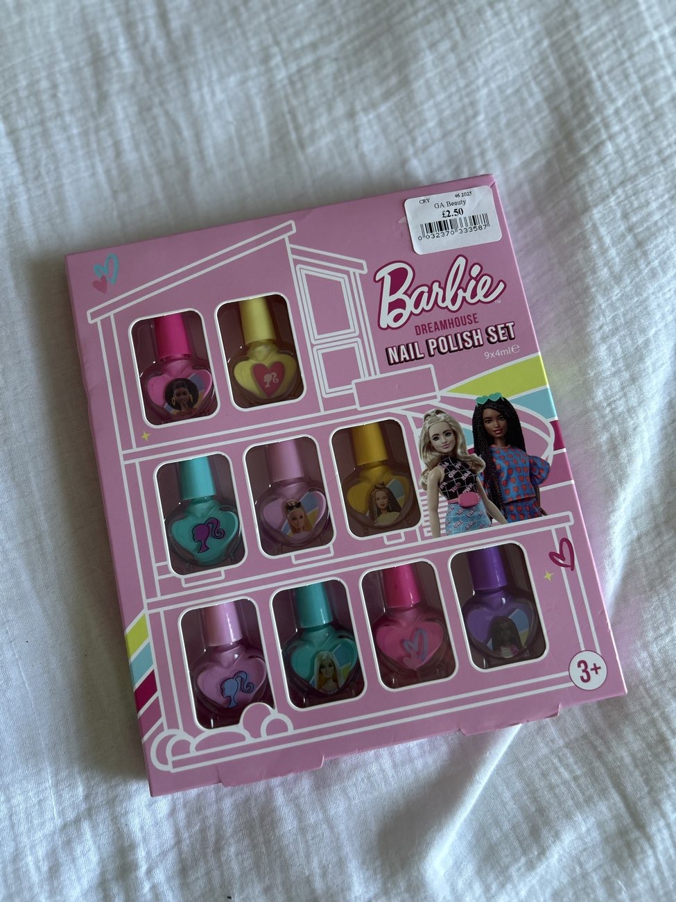 Barbie nail polish set bought at CRY Shop for £2.50