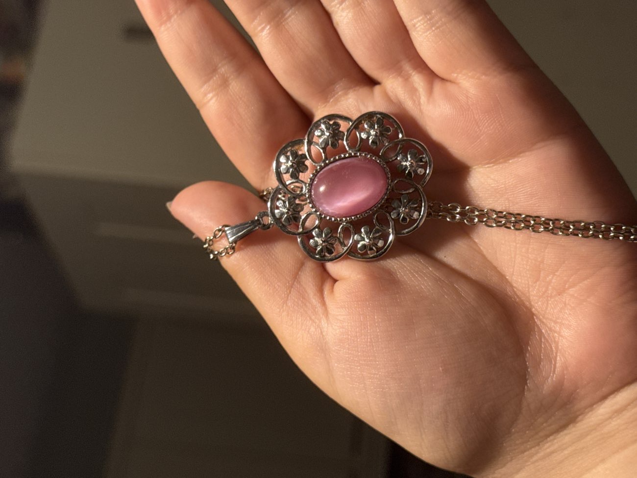 pink iridescent flower necklace! bought at Cancer Research UK for Β£2.00