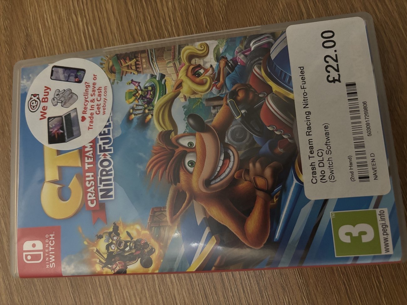 Crash team racing Switch game bought at CeX for £22.00