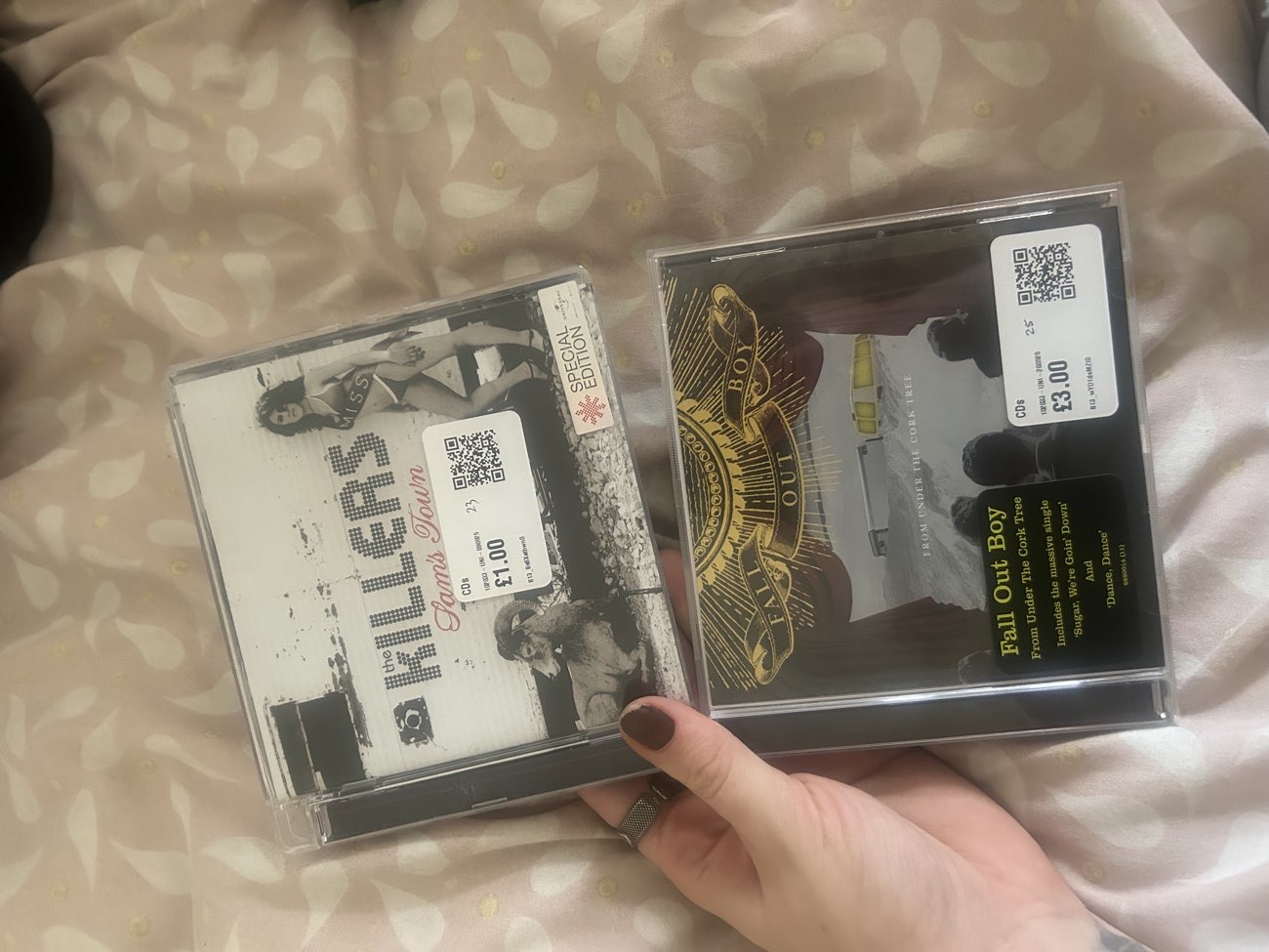 emo classics:  the killers and fall out boy 🖤 bought at British Heart Foundation for £4.00