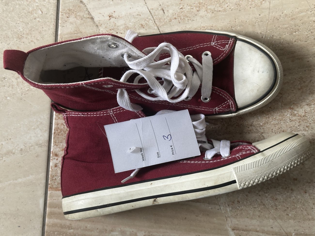 Primark/ Penneys burgundy converse style shoes , now Vision Ireland and no longer NCBI bought at NCBI Skibbereen for €3.00
