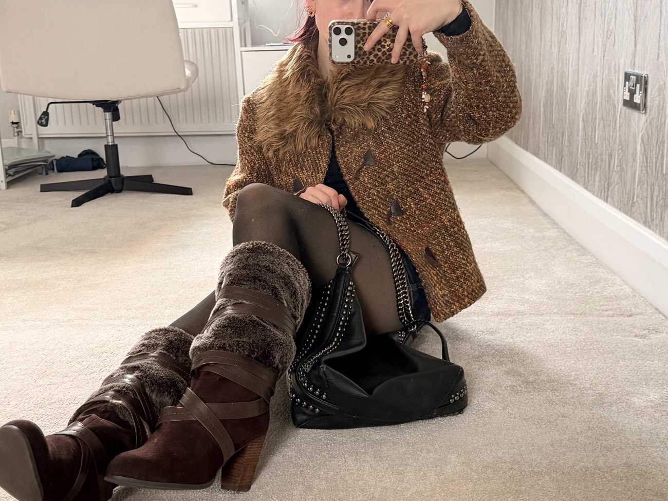 brown boots with fur product bought at Saint Francis Hospice for £8.00