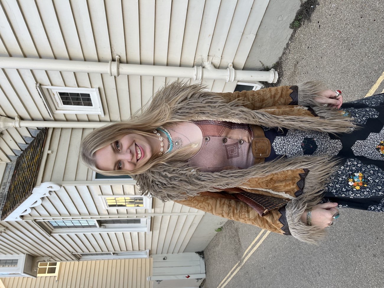 Afghan coat and 70s top bought at Gillingham street angels