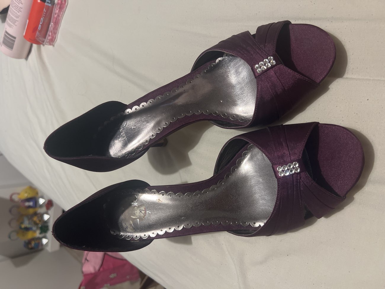 Purple heels bought at Bath Cats & Dogs Home for £4.00