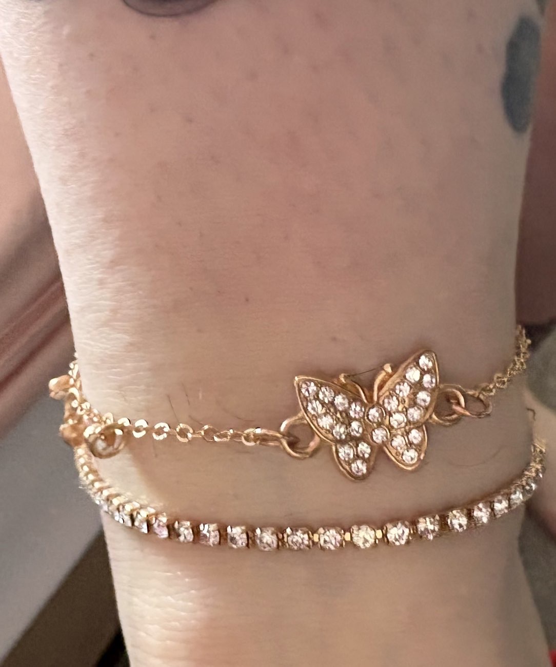 Two gold anklets bought at Helen & Douglas House Shop for Β£3.00