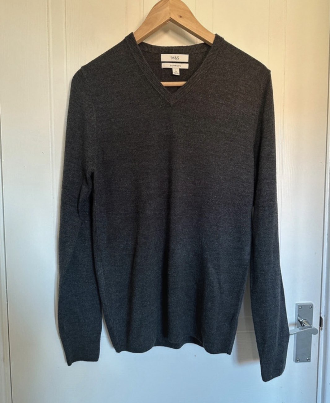 M&S Cashmilon V Neck Jumper Charcoal Grey bought at M K Community Shop (Westcroft) Ltd for £0.50