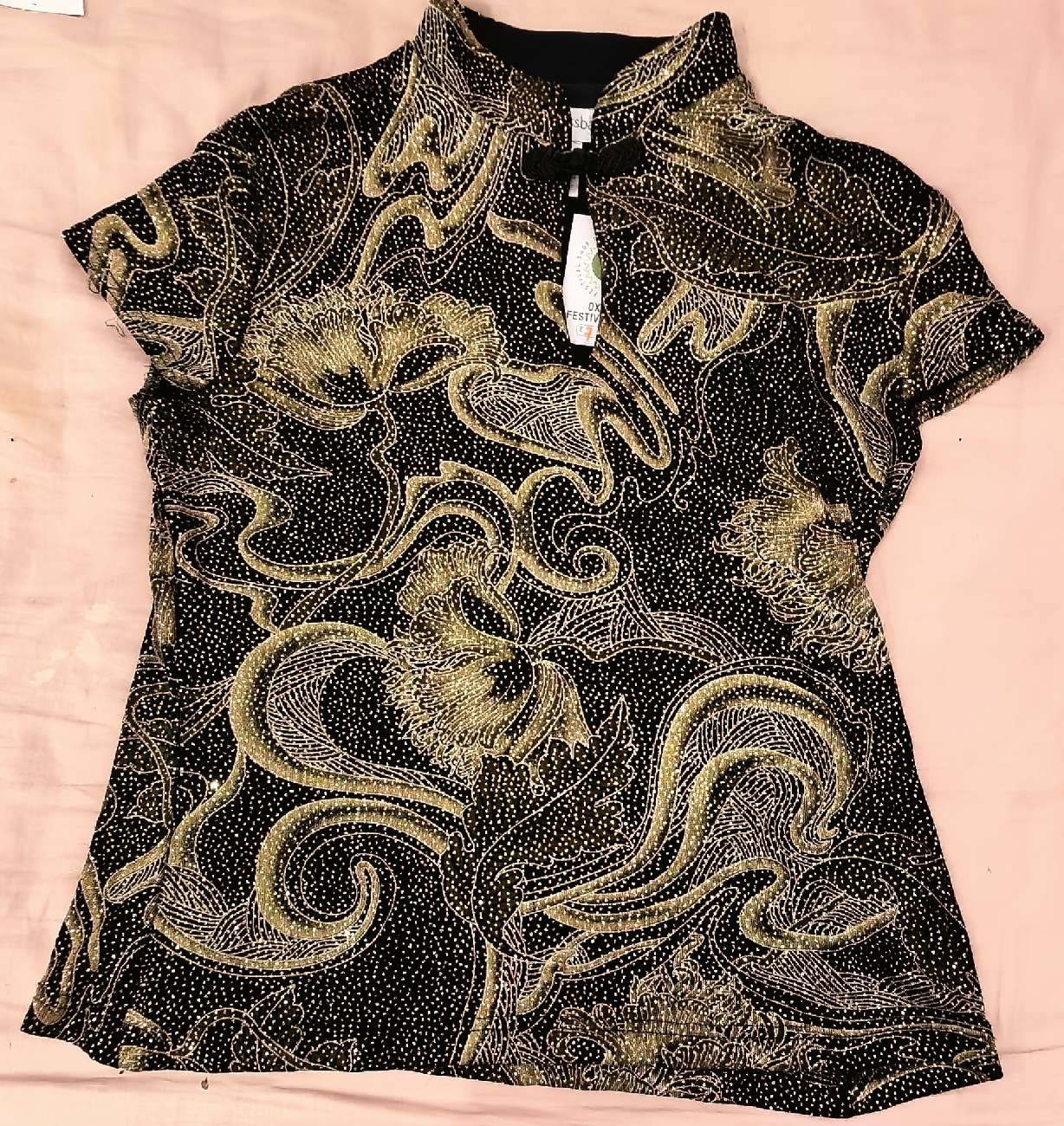 Vintage Glittery Black & Gold Patterned Top (LBU x Oxfam Pop Up) bought at Oxfam Shop for £7.00