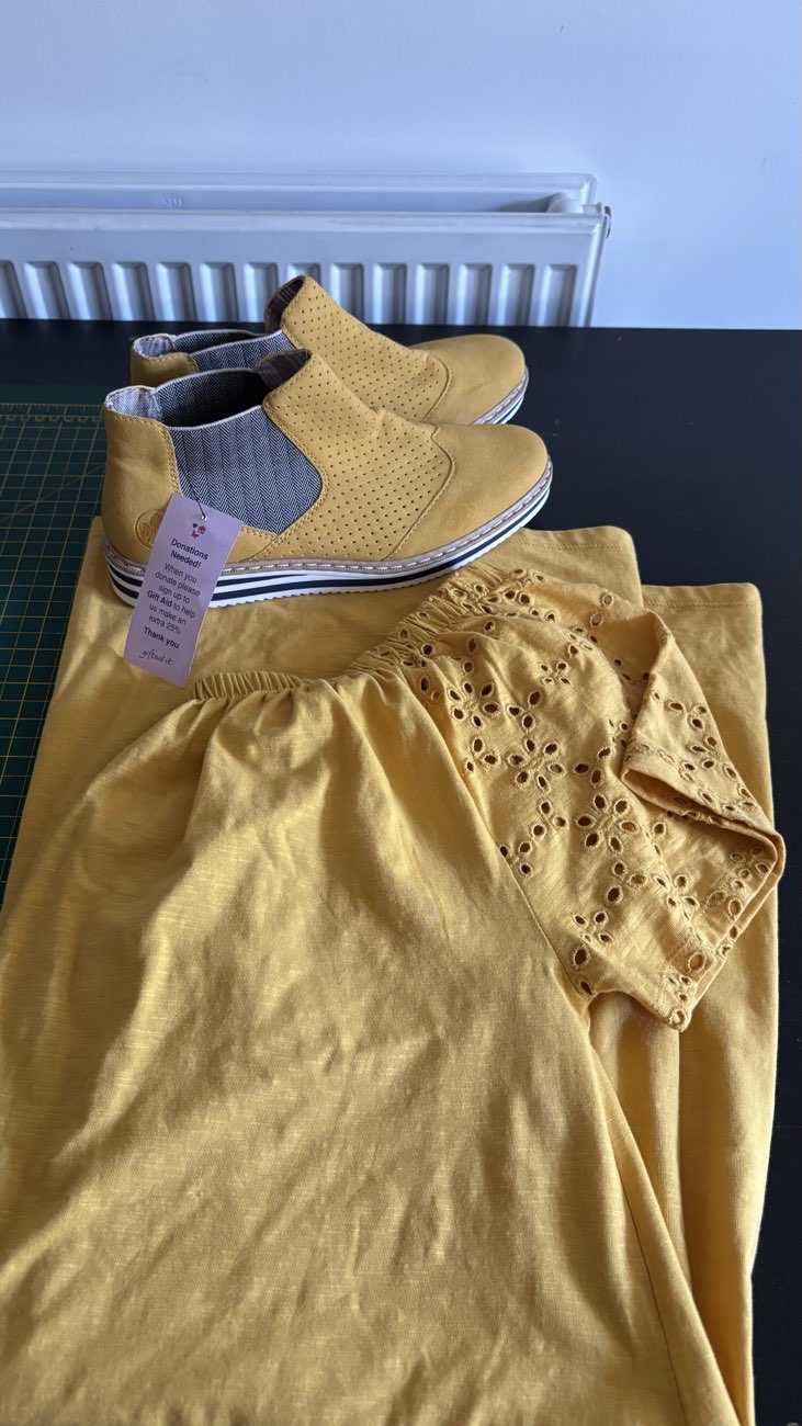 Brand new Reiker shoes & Nutmeg summer dress (mustard is my jam) 🤭 product bought at Guild Care for £20.00