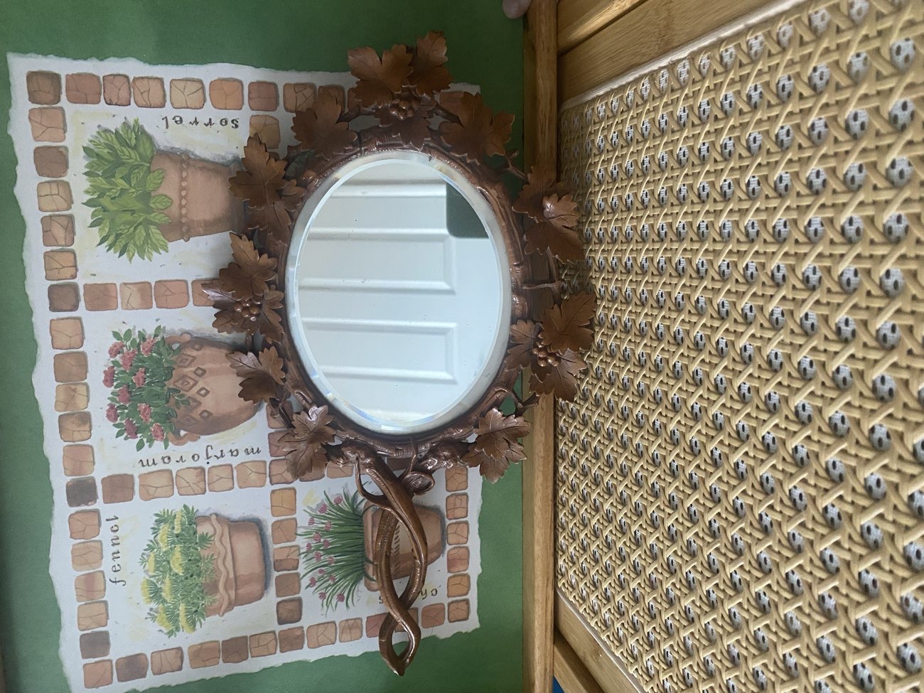 Wooden Antique Hand~Held Fruit Mirror 🍎 bought at Salisbury Antiques Market for £85.00