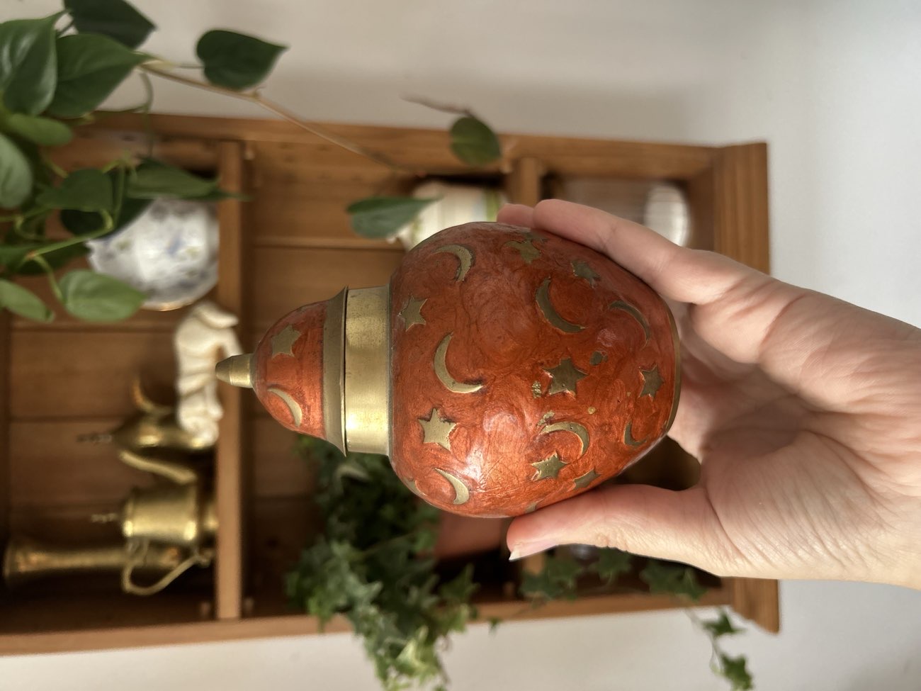 Brass & enamel celestial jar product bought at Rowans Hospice Park Gate for £4.50