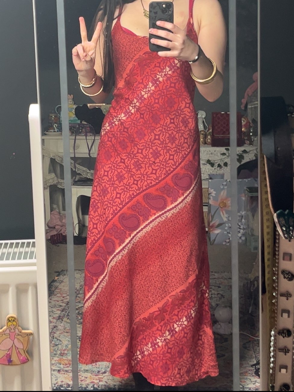 patterned boho dress bought at The Goldies Sing & Smile Charity Shop for £7.00
