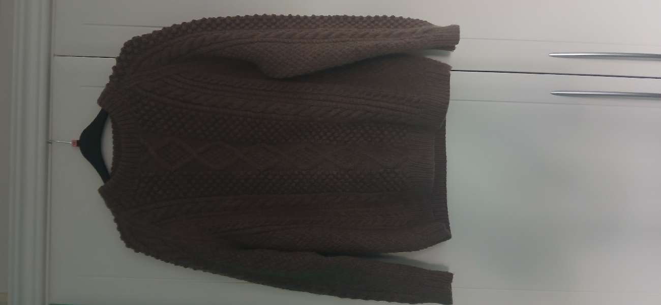 Brown knitted jumper bought at Mary Stevens Hospice Charity Outlet for £8.00