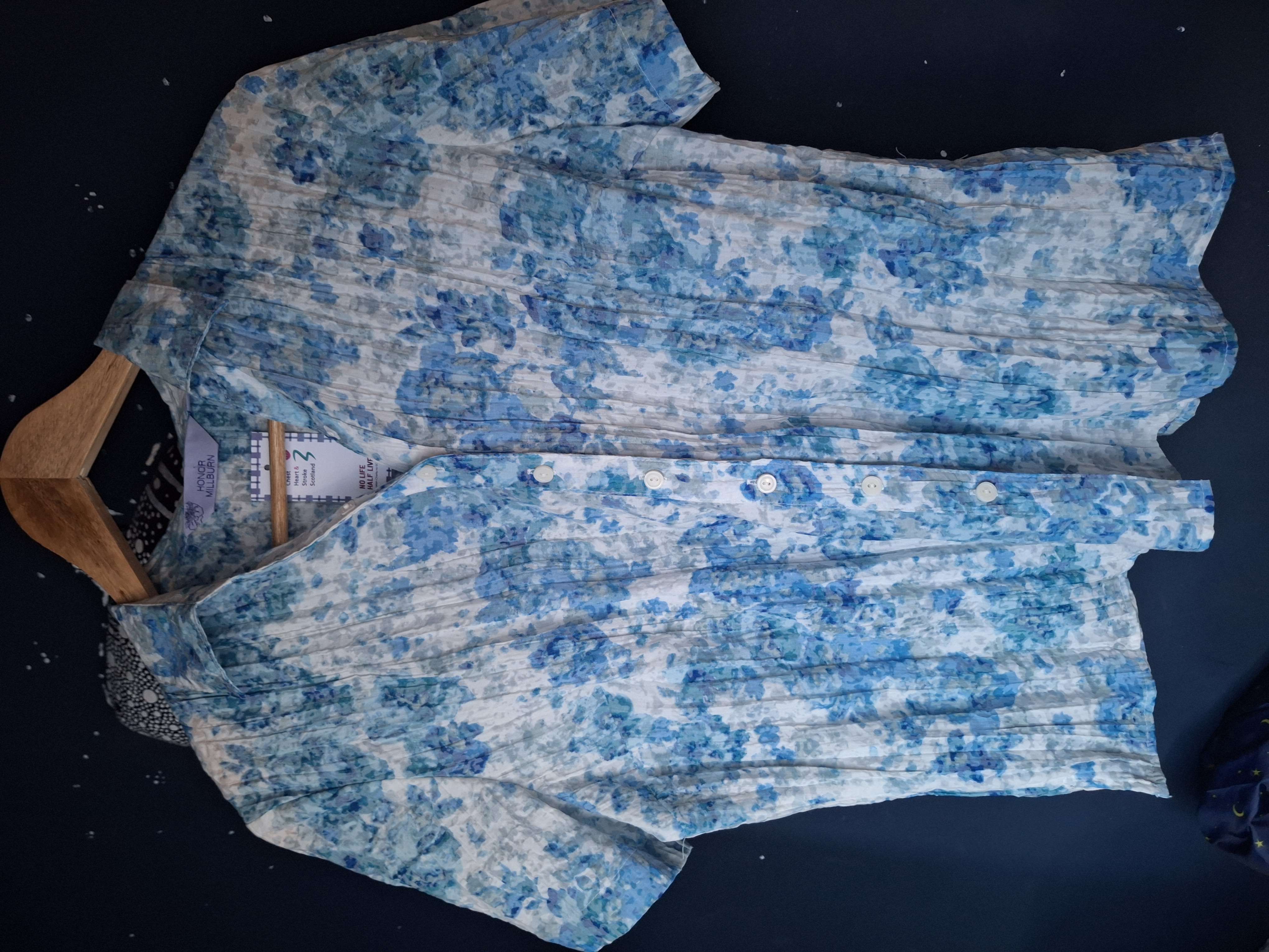 cute blue floral shirt x product bought at Chest Heart & Stroke for £5.15