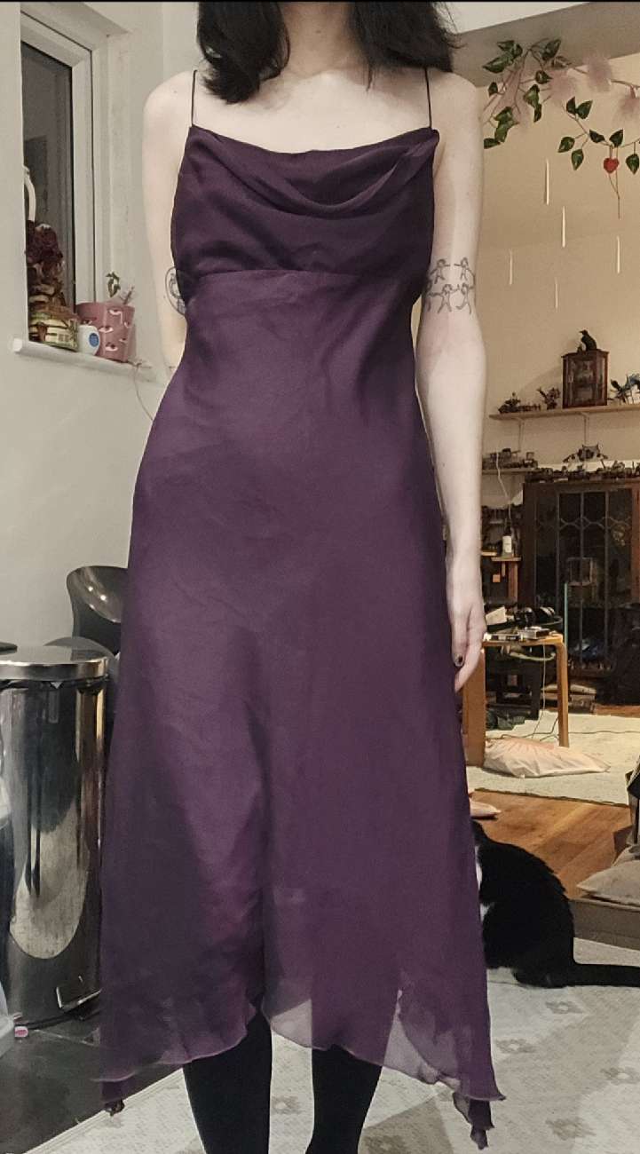 Purple dress from sales rack bought at Sue Ryder for £3.00