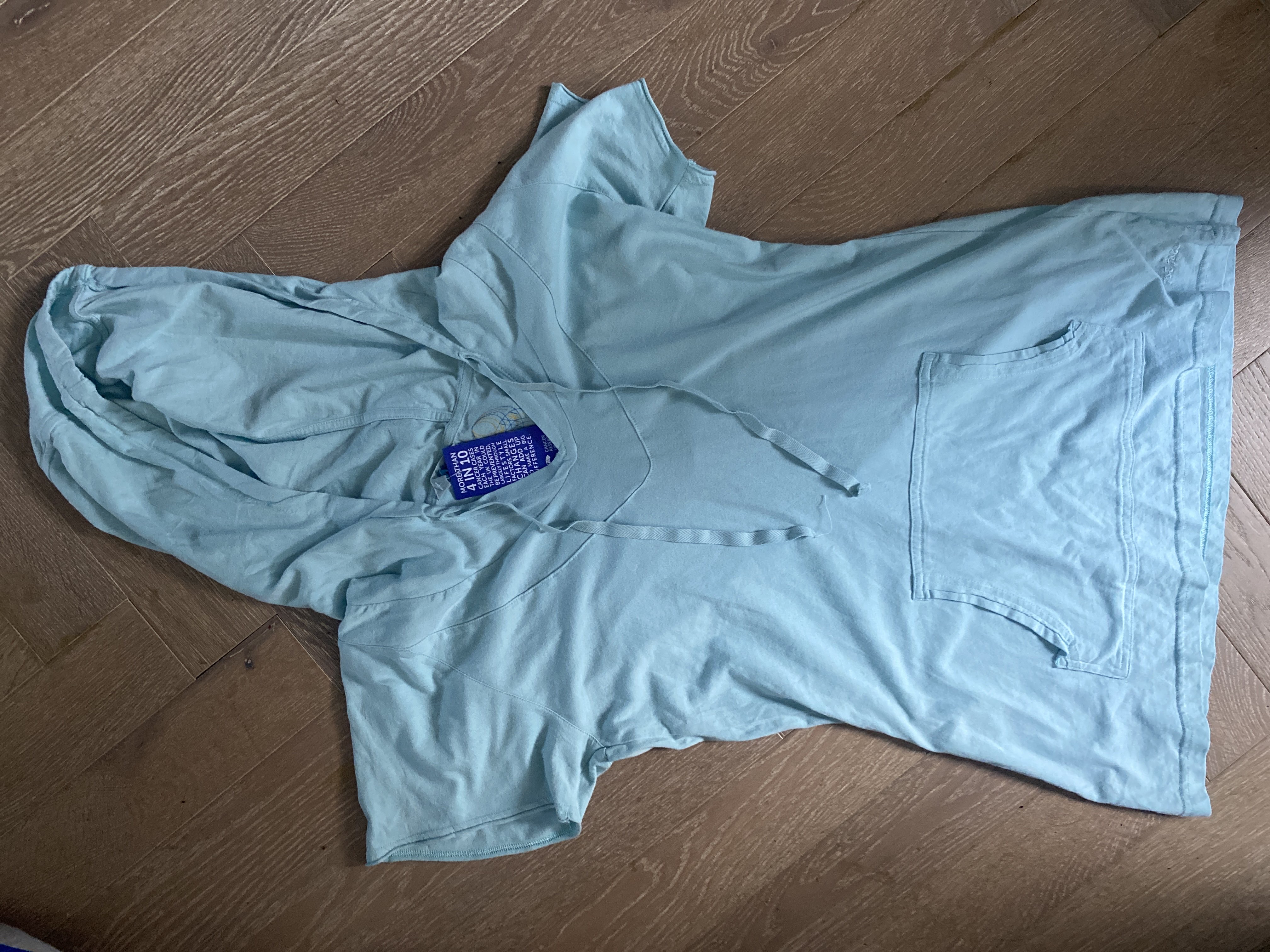 Teal shirt with hood bought at Cancer Research UK for £3.00