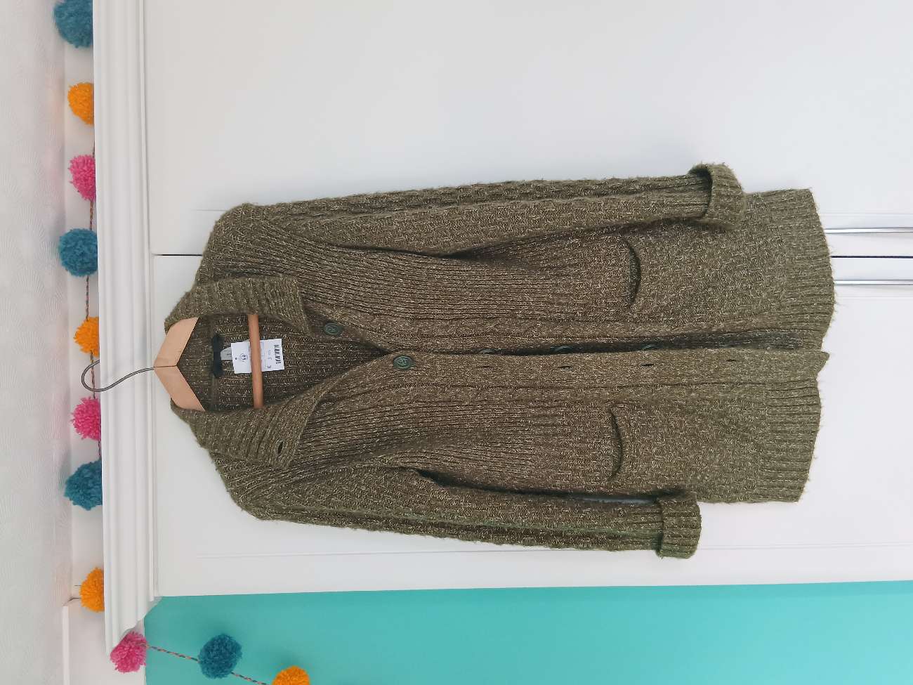 Green Cardigan bought at Mary Stevens Hospice Shop - Stourbridge (High Street) for £3.95