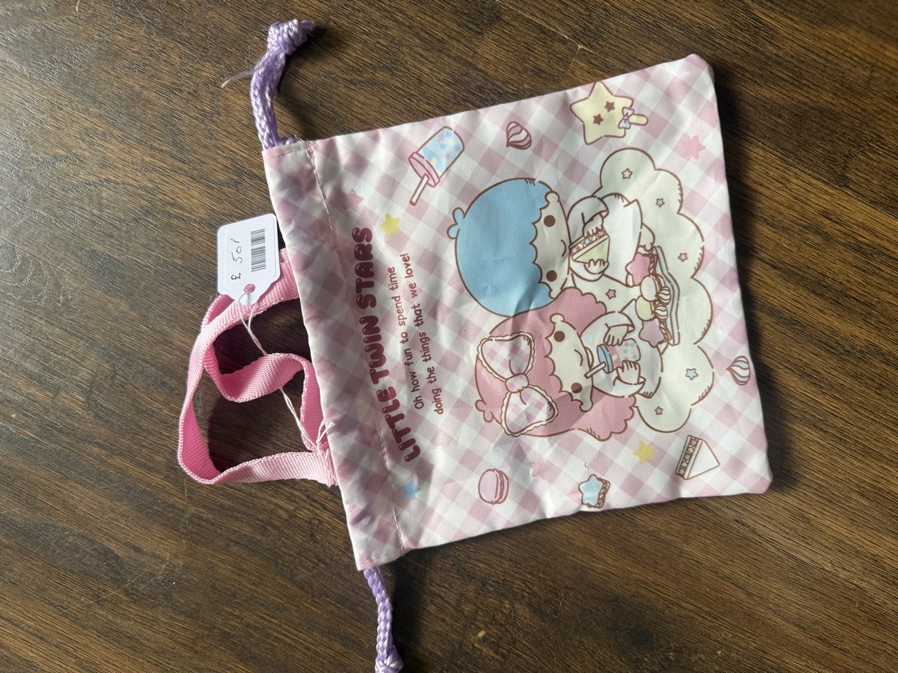 Little twin stars Kiki and Lala drawstring bag bought at St Luke's Hospice for £0.50