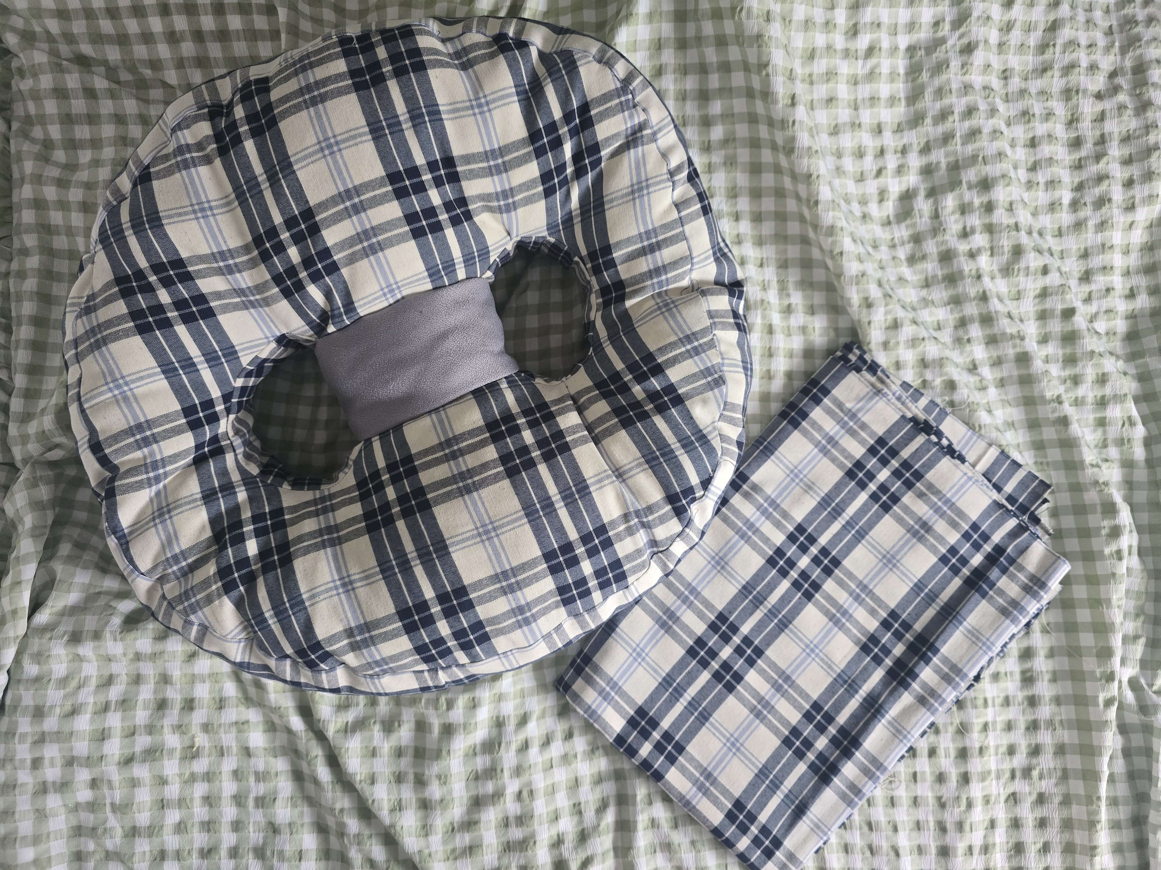 200cmx200cm Blue tartan fabric + what i made with it ⚉ bought at RSPCA for £10.00