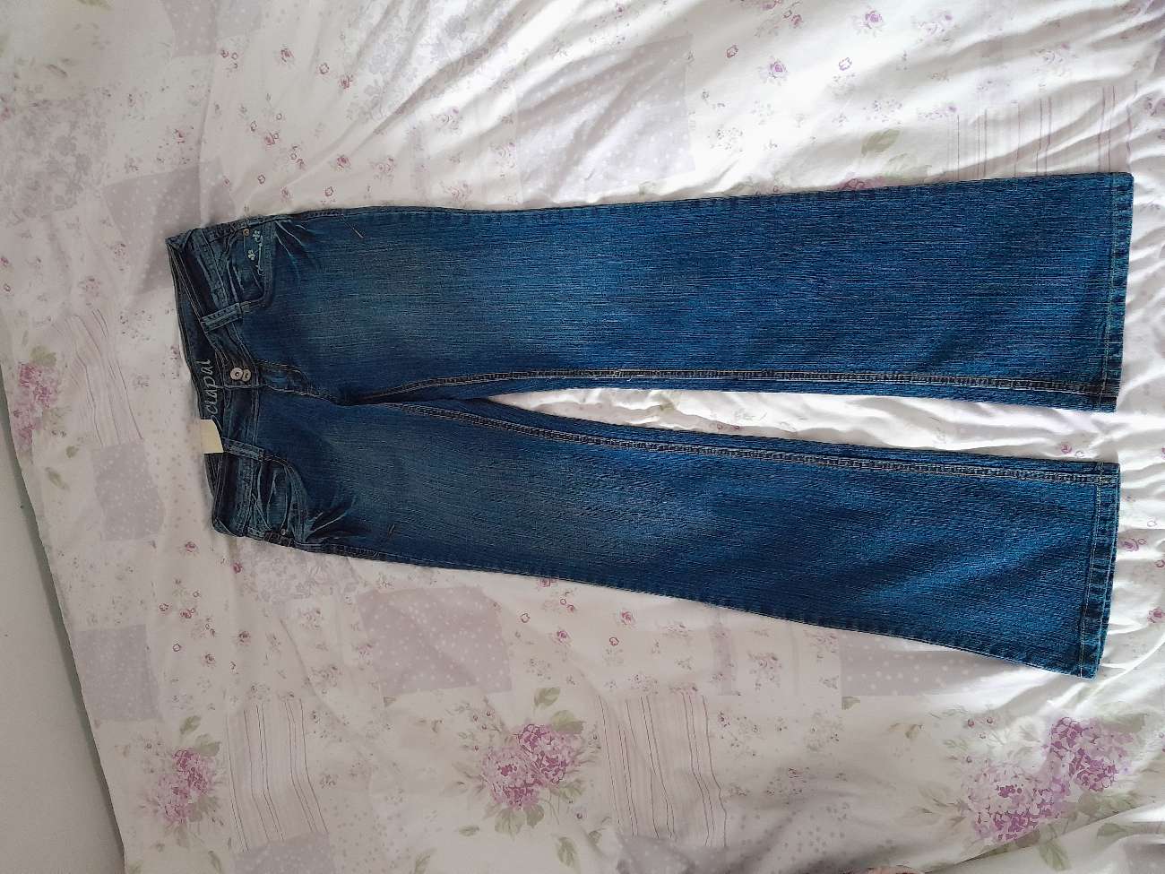 cute flower embroidered jeans bought at Spitalfields Crypt Trust Shop for Β£4.50