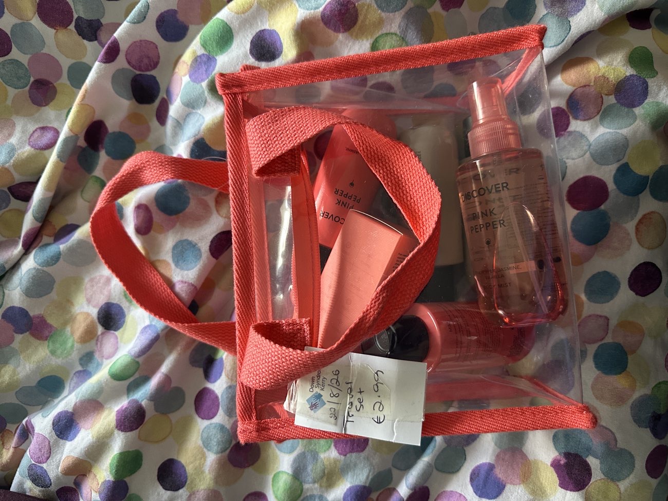 Discover M&S Pink Pepper travel set. Super helpful staff, fish tank & seating bought at Down Syndrome Kerry Shop for €2.99