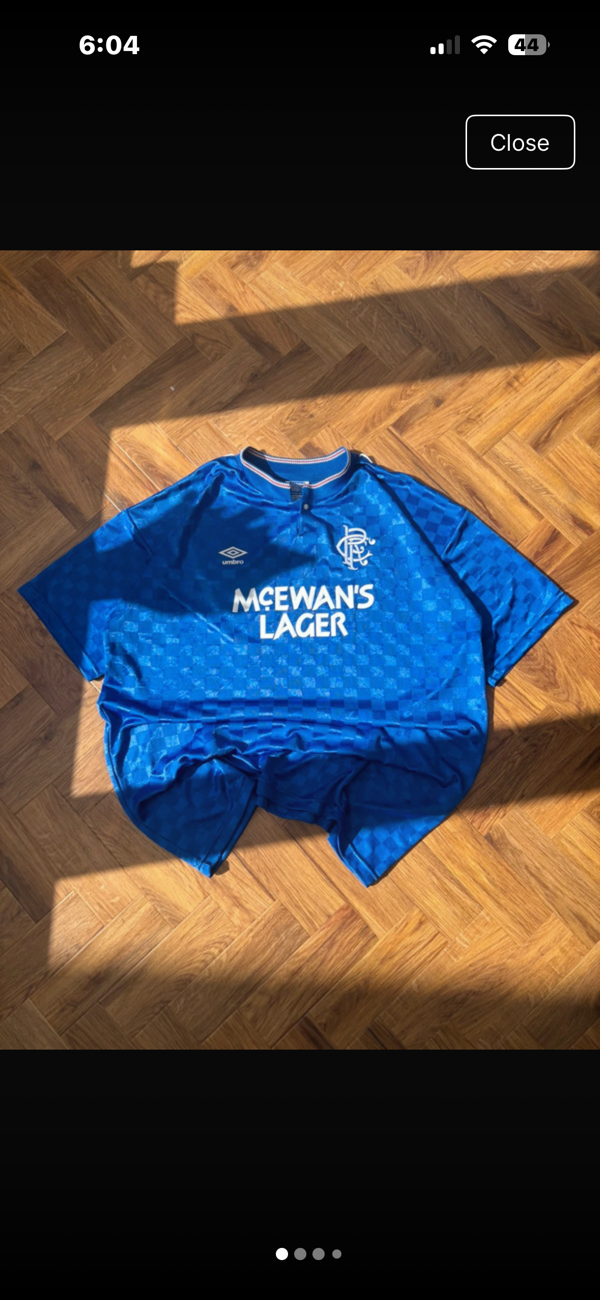 Official Retro Umbro Rangers Jersey bought at Blue Cross charity shop, Bromsgrove for £4.50