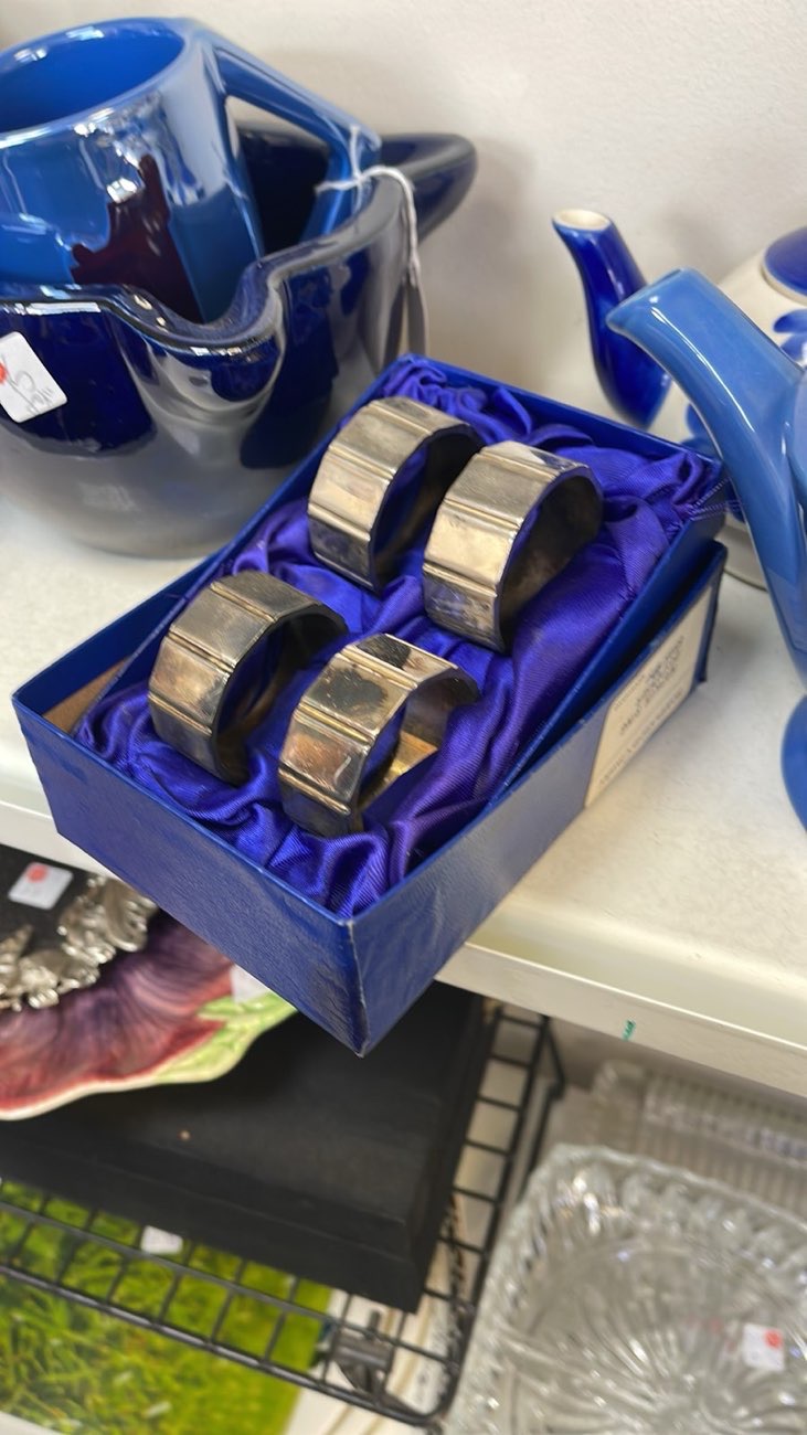 Silverplated napkin rings, set of 4 (in original packaging) bought at Salvation Army for £2.00