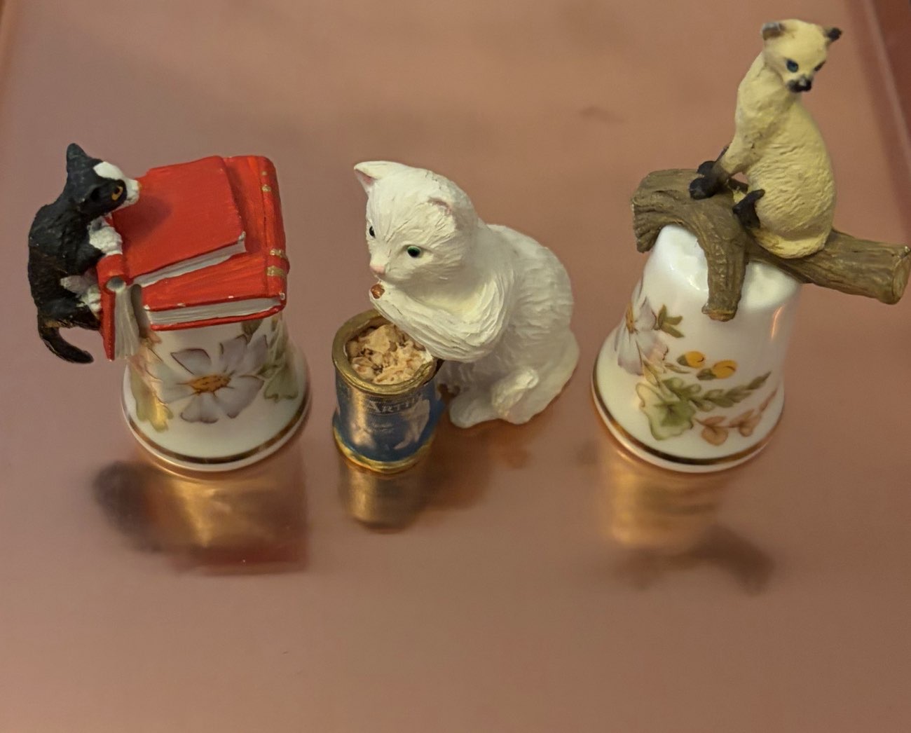 Novelty cat thimbles and ornament bought at Acorns Children's Hospice shop for £3.00