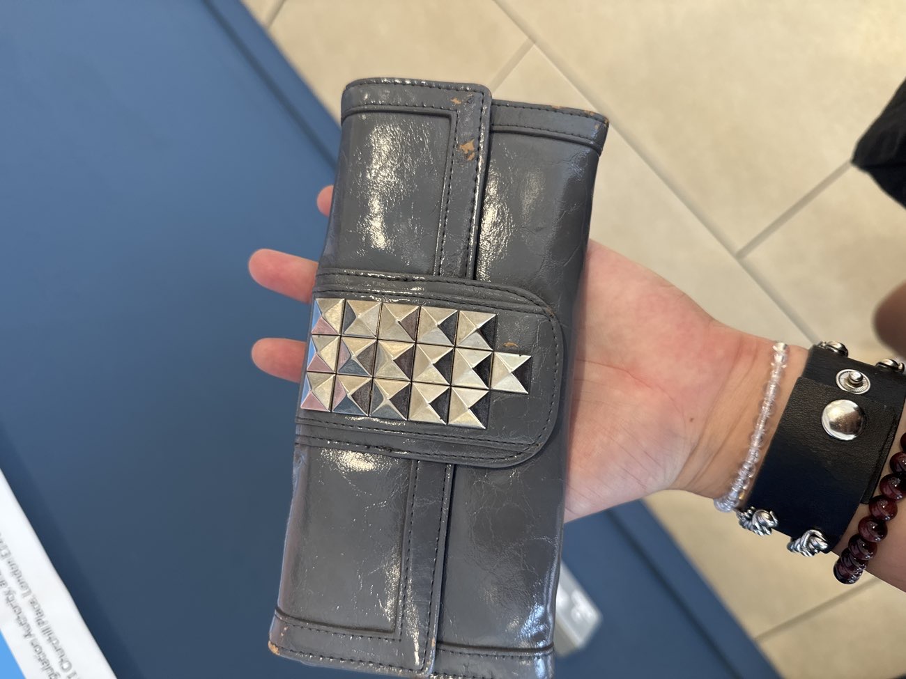 Studded purse bought at Saint Francis Hospice for £1.00