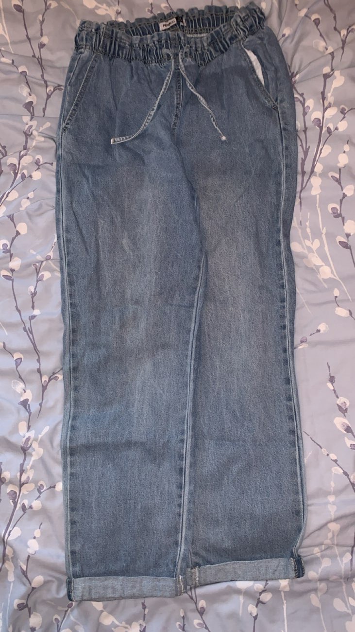 ✦ comfy bleach-blue trousers ✦ bought at Age UK Charity Shop for £2.00