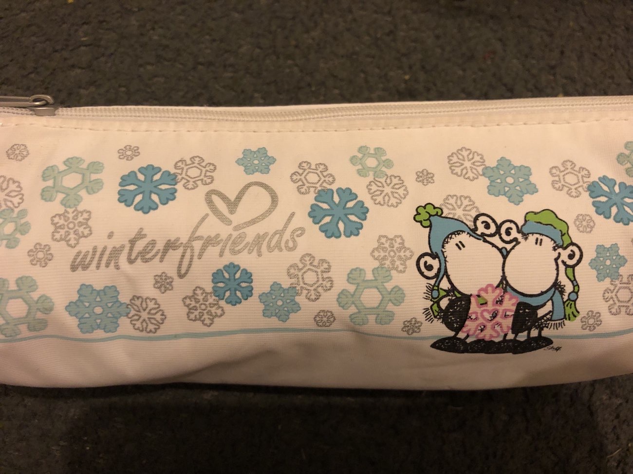 sheepworld winter friends pencil case bought at Oxfam Shop for £1.00
