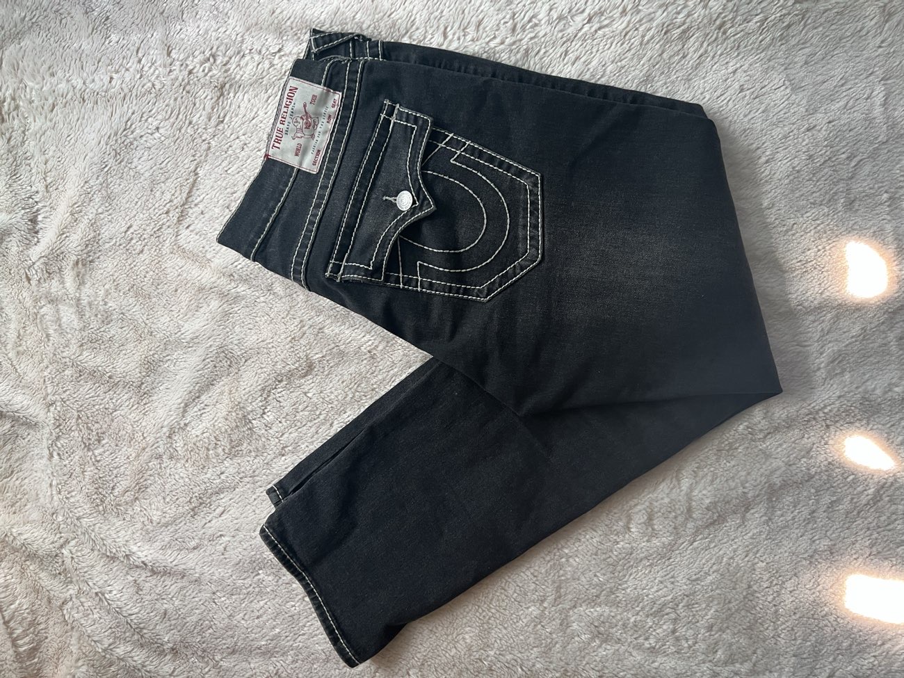 True religion relaxed slim fit jeans - black with iconic bold white stitching bought at Human Relief Foundation for £15.00
