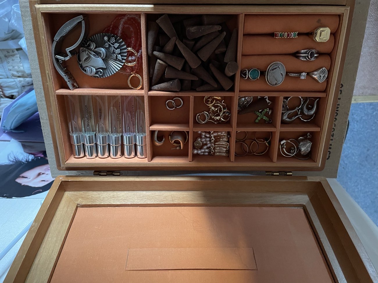 Vintage double compartment jewellery box bought at Barnardo's for £4.00